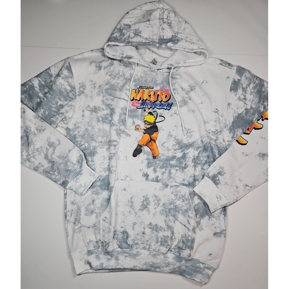 Naruto Shippuden Mens Gray Tie‎ Dye Anime Hoodie Size Large